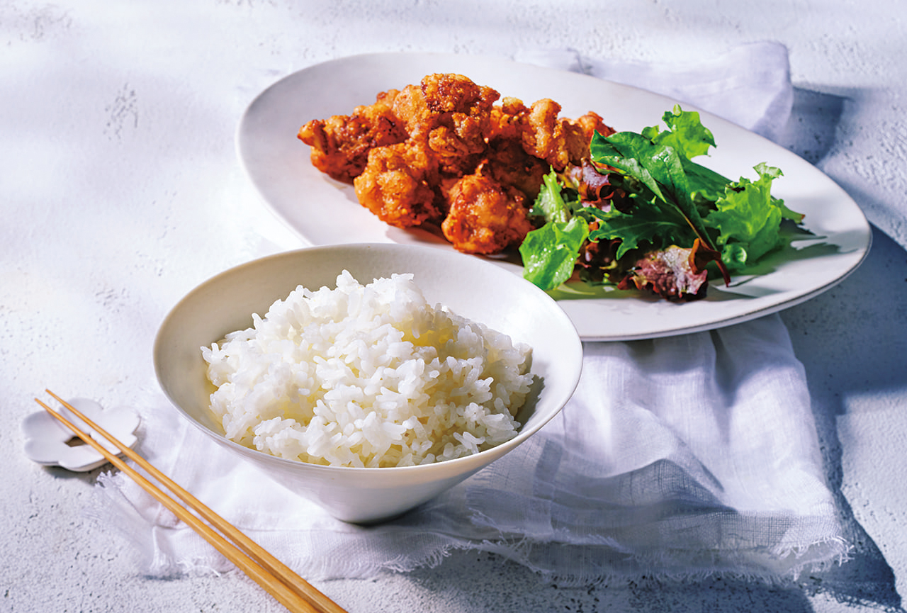つやつやの白ごはんと夏の梅唐揚げのレシピ