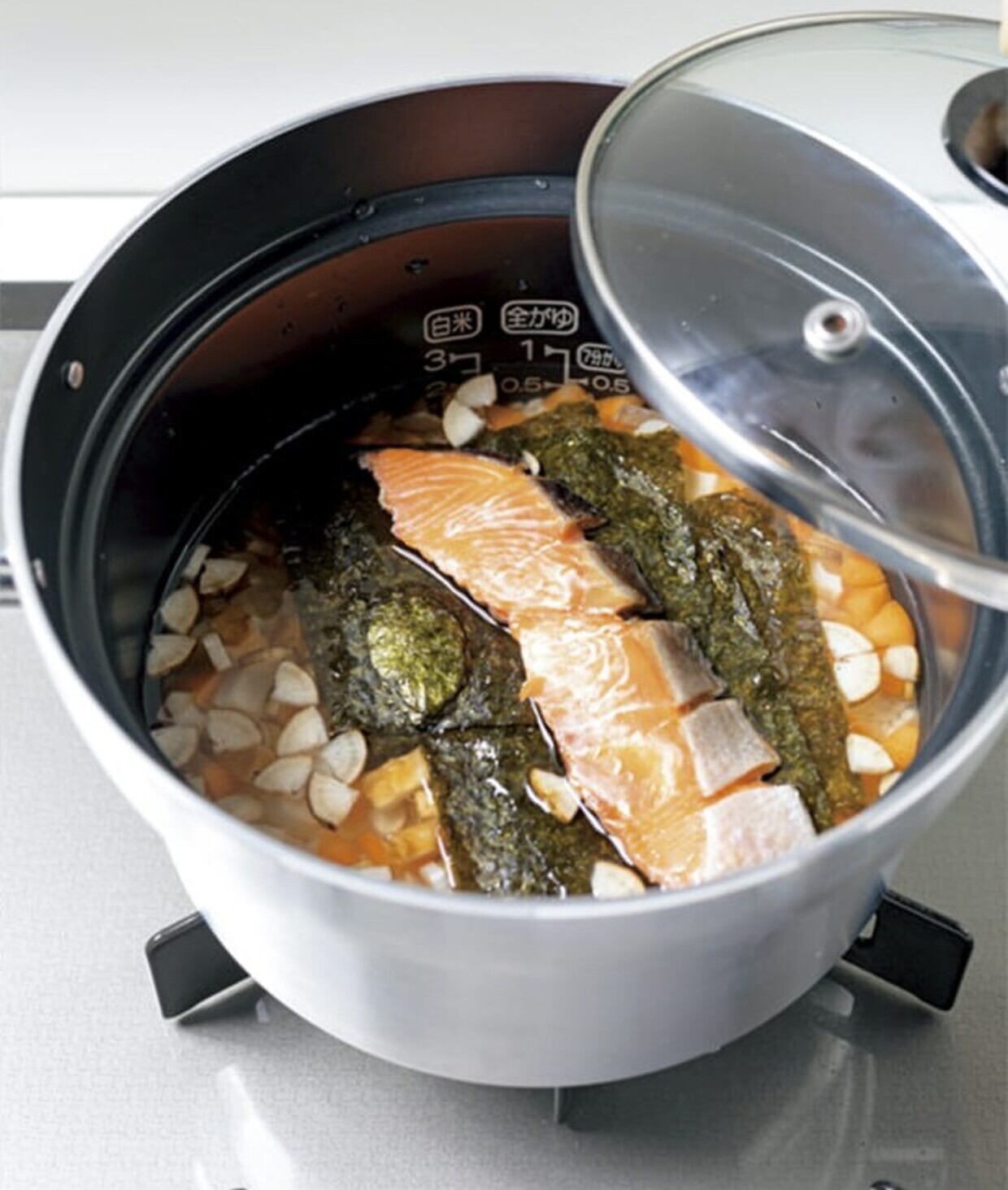 のり弁風炊き込みご飯のレシピ、炊く