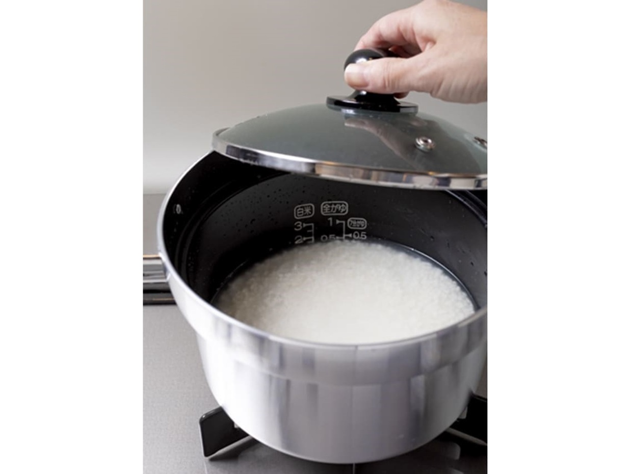 アジのネギ味噌焼きおにぎりのレシピ、炊く