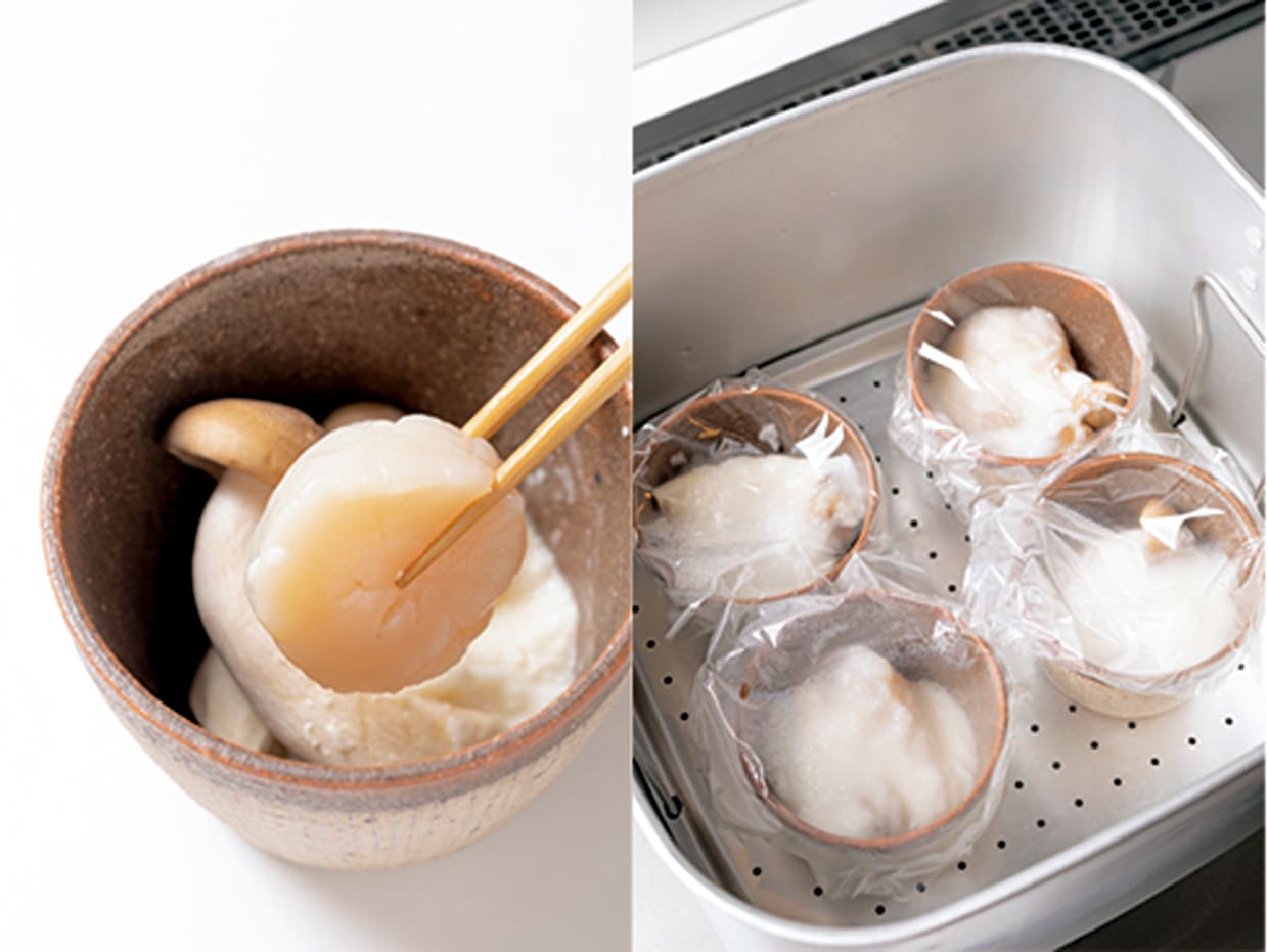 大和芋の蒸し物 葛餡仕立てのレシピ、ラップを掛ける