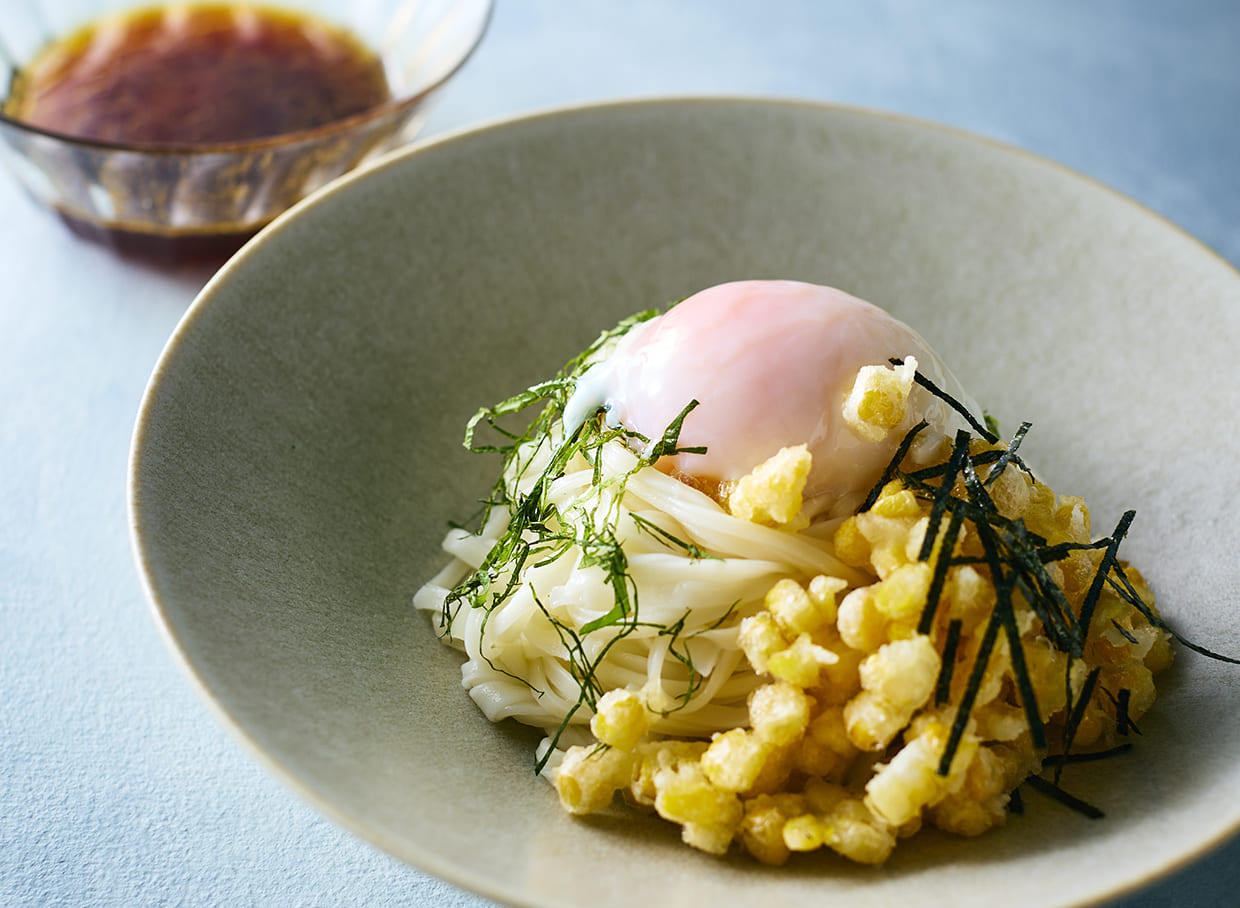海苔とバター香るトウモロコシ冷やしつけ麺の完成