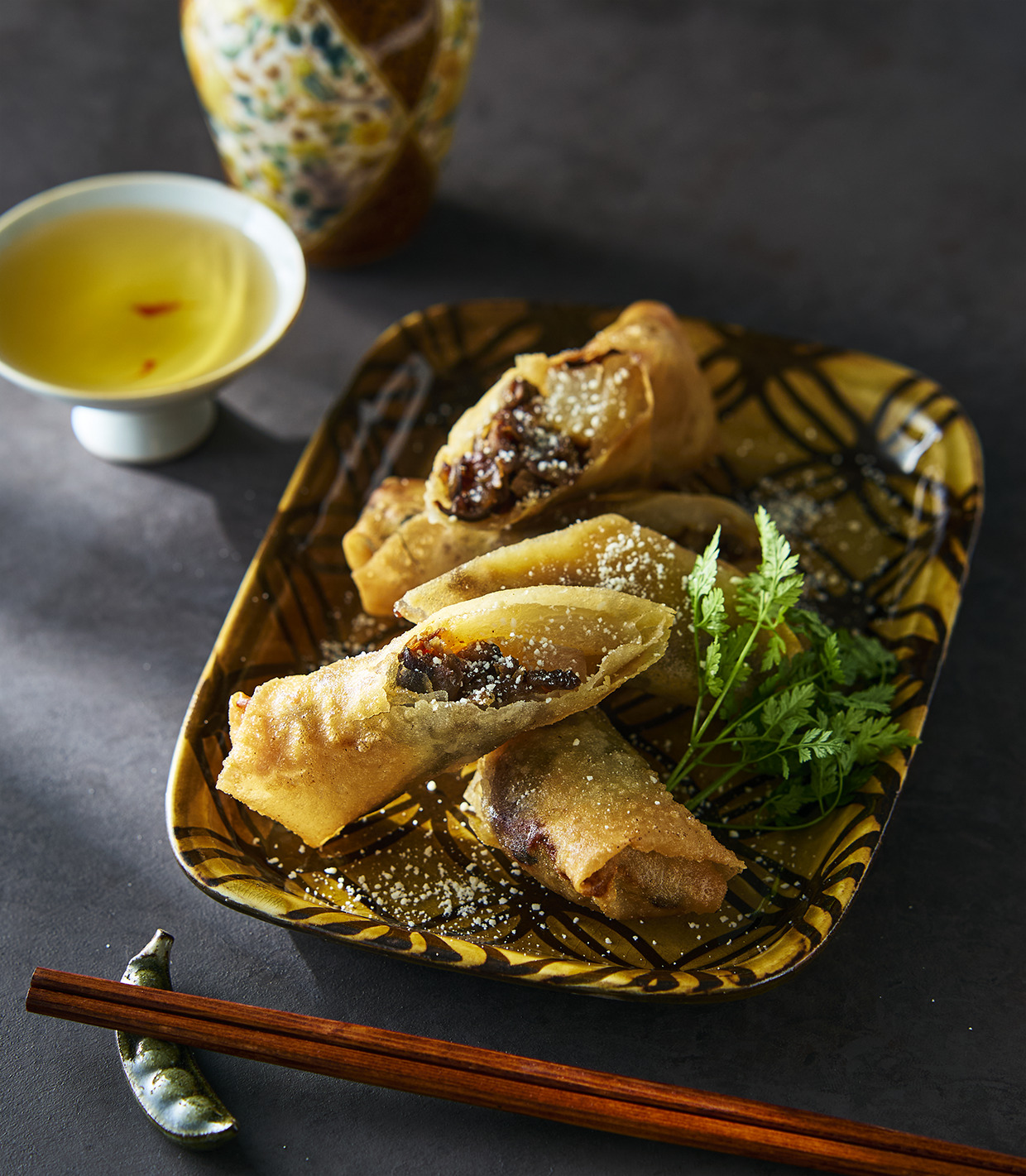 梨と牛肉の春巻きの完成