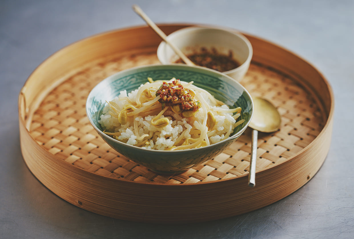 豆もやしごはんの完成