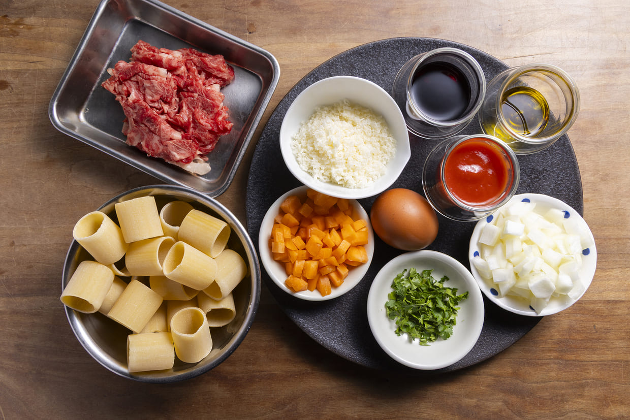 【ハレの日レシピ】『京都ネーゼ』和牛の煮込み ボイルドエッグ添え、材料