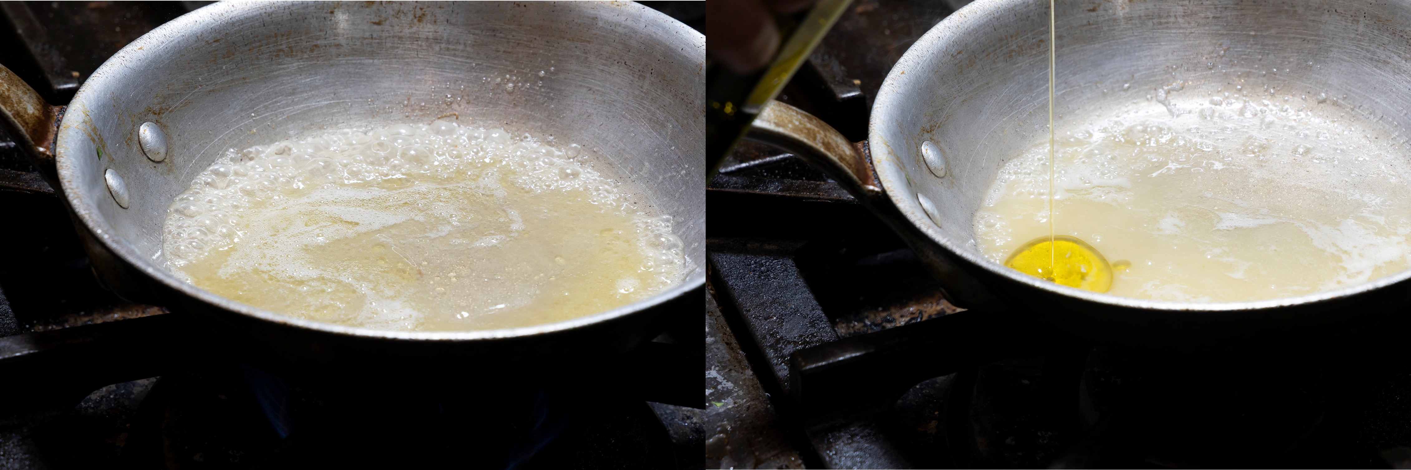 「カチョ・エ・ペペ レシピ」バター・ブイヨン・油