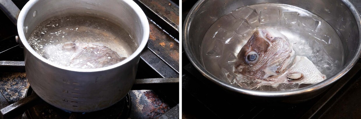 「鯛アラのリングイネ」鯛の頭を焼く