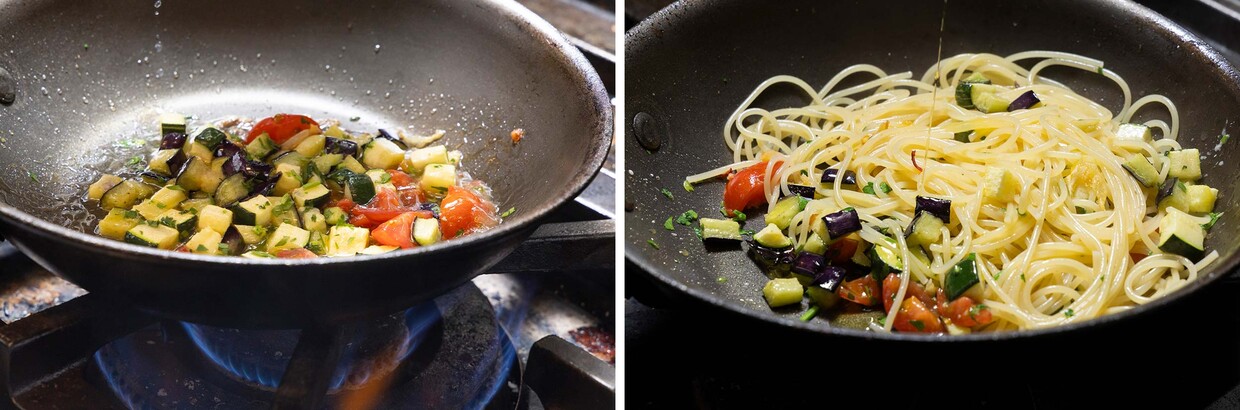 「ナスとズッキーニのスパゲッティ レシピ」