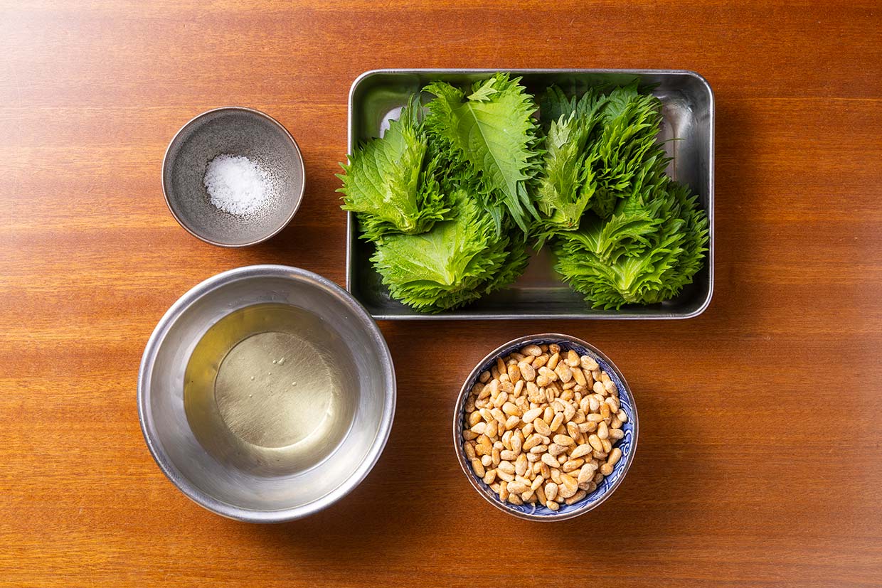 割烹的ジェノベーゼ「大葉ソースのパスタ」ソースの材料