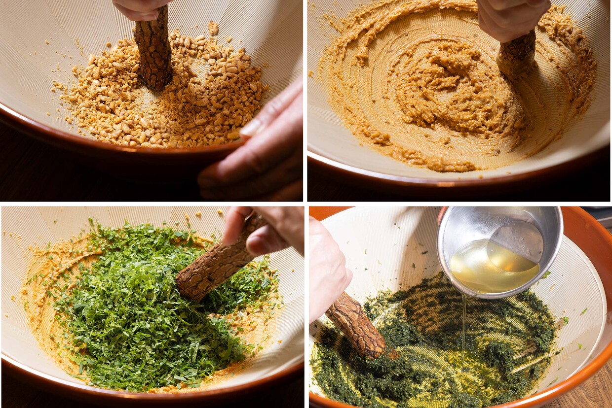 割烹的ジェノベーゼ「大葉ソースのパスタ」ソースの作り方