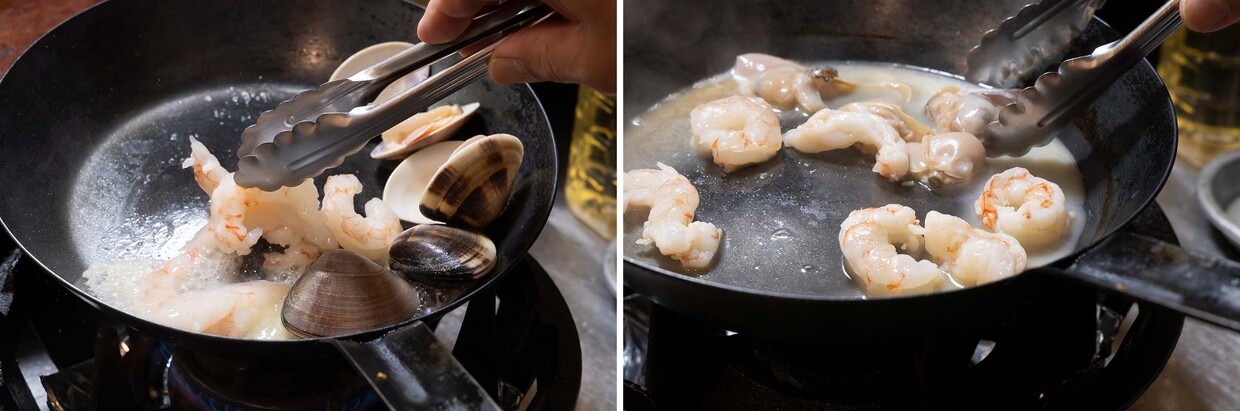 割烹的ジェノベーゼ「大葉ソースのパスタ」ハマグリとエビ