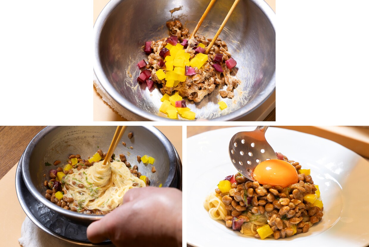 牡蛎醤油で味わう「納豆のカッペリーニ」作り方