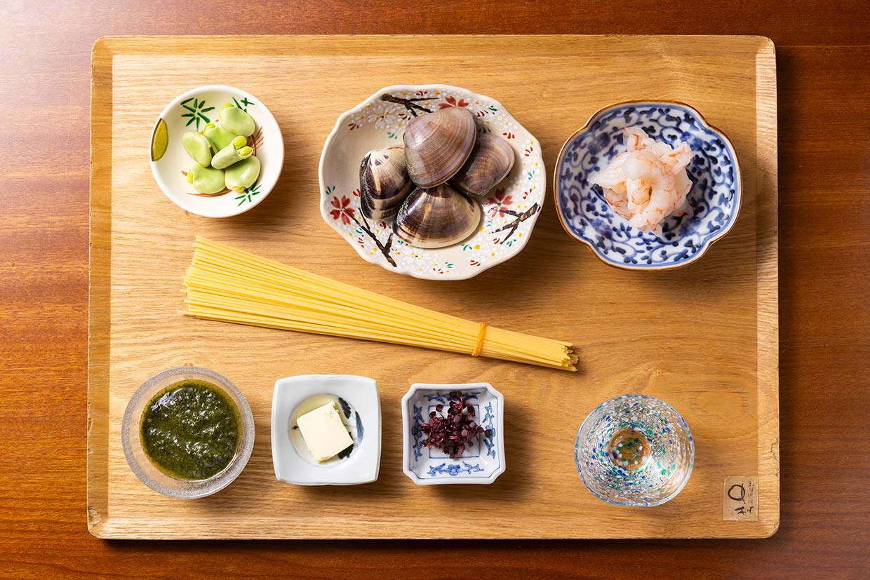 割烹的ジェノベーゼ「大葉ソースのパスタ」材料