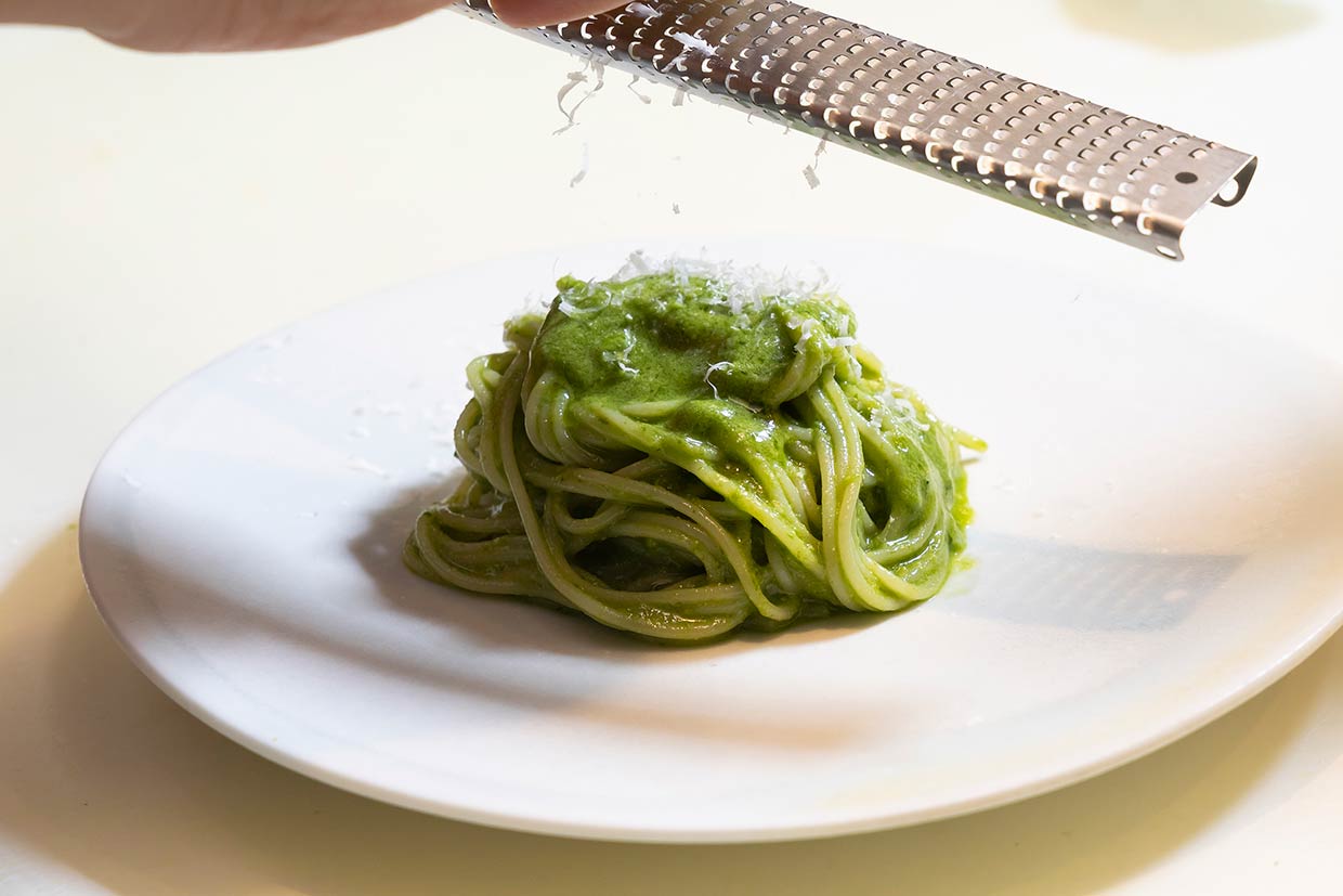 「春菊ジェノべーゼの冷製パスタ」完成