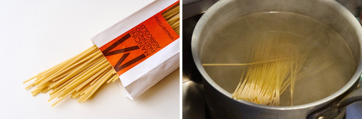 ホール缶を煮込むだけ！「トマトスパゲッティ」マンチーニ