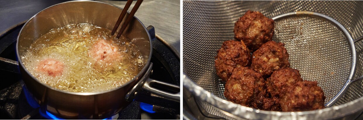 食べ応え満点！「ミートボールスパゲッティ」揚げる