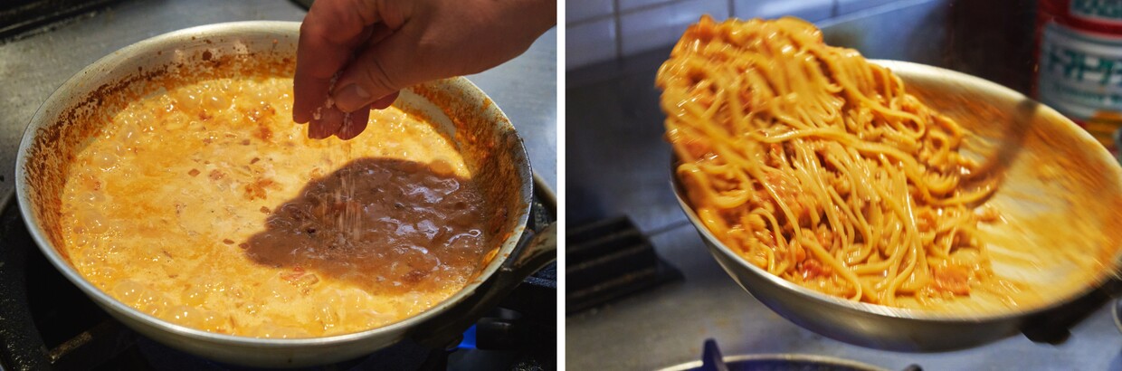 エビの旨みを堪能！濃厚な「エビトマトクリームパスタ」仕上げる