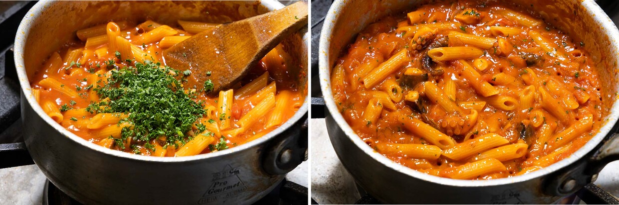 コク深いタコのトマト煮込みペンネ 軽く煮込む