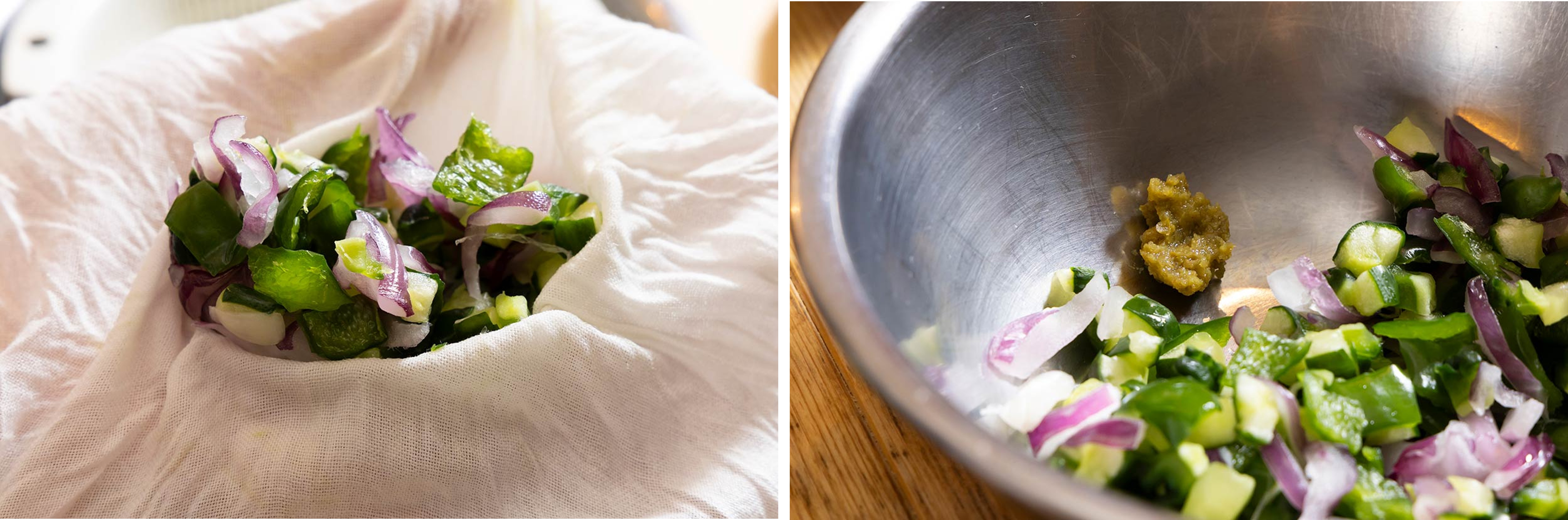 「鰹と夏野菜の柚子胡椒風味パスタ」柚子胡椒で和える