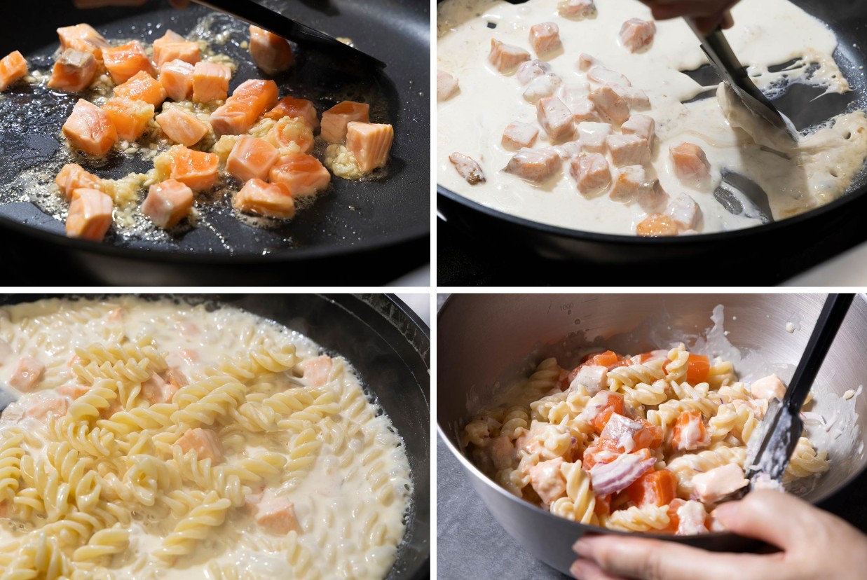 「サーモンのレモンクリームパスタ」作り方