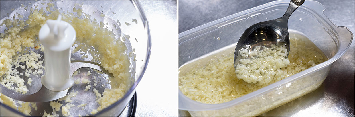 「魚介のフレッシュトマトペペロンチーノ」ニンニクオイルの作り方