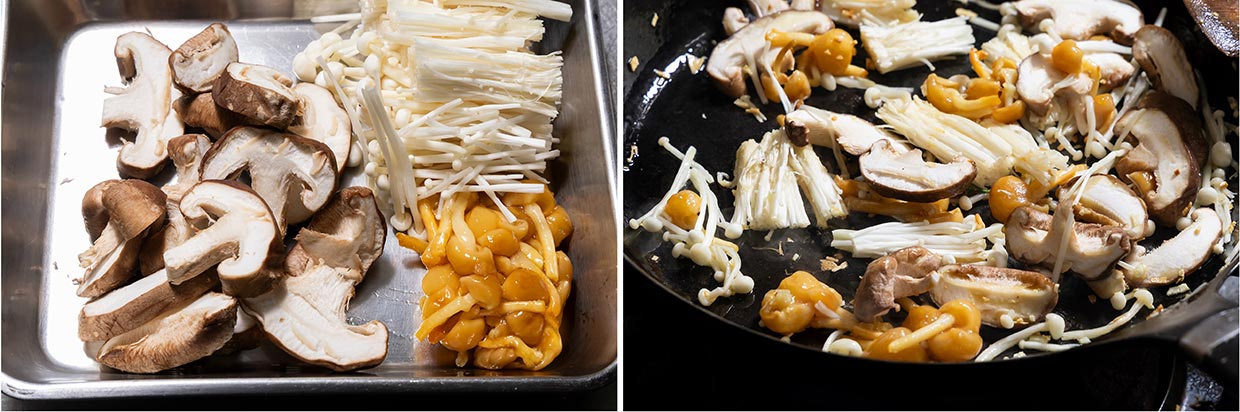 「鯖缶とキノコのパスタ 柚子胡椒風味」キノコの種類