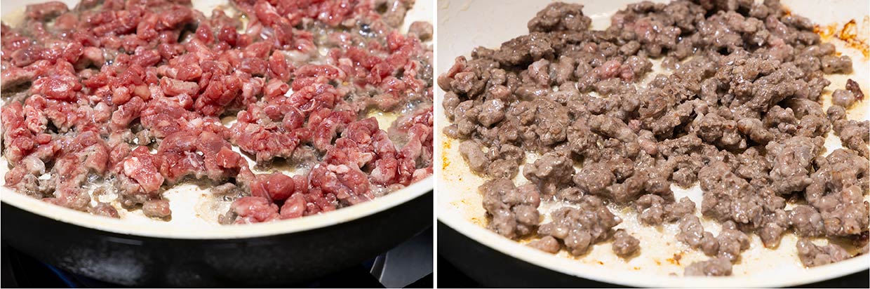 「ボロネーゼ」中火でしっかりと焼く