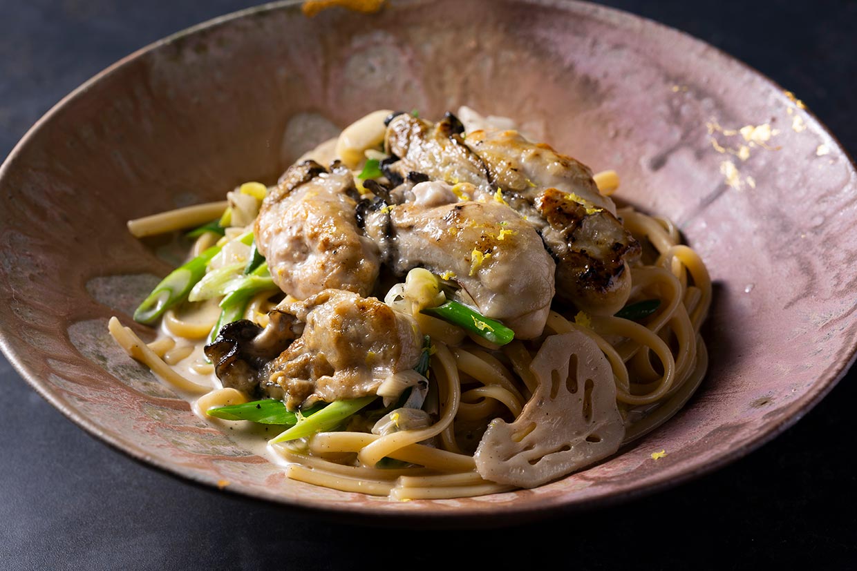 「牡蛎とレンコンのクリームパスタ」完成