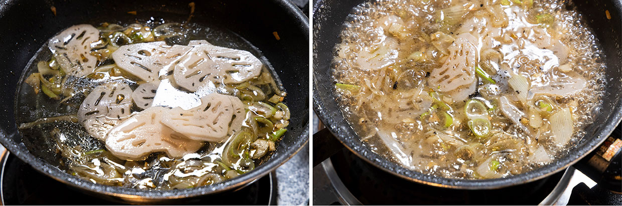 「牡蛎とレンコンのクリームパスタ」ソースを作る