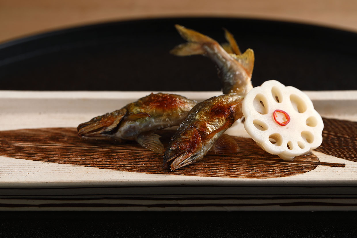 京都『松むろ』の鮎の塩焼き