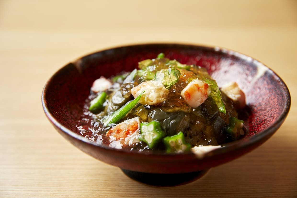 京都・二条城『卯今』の「賀茂茄子車海老ジュレがけ」