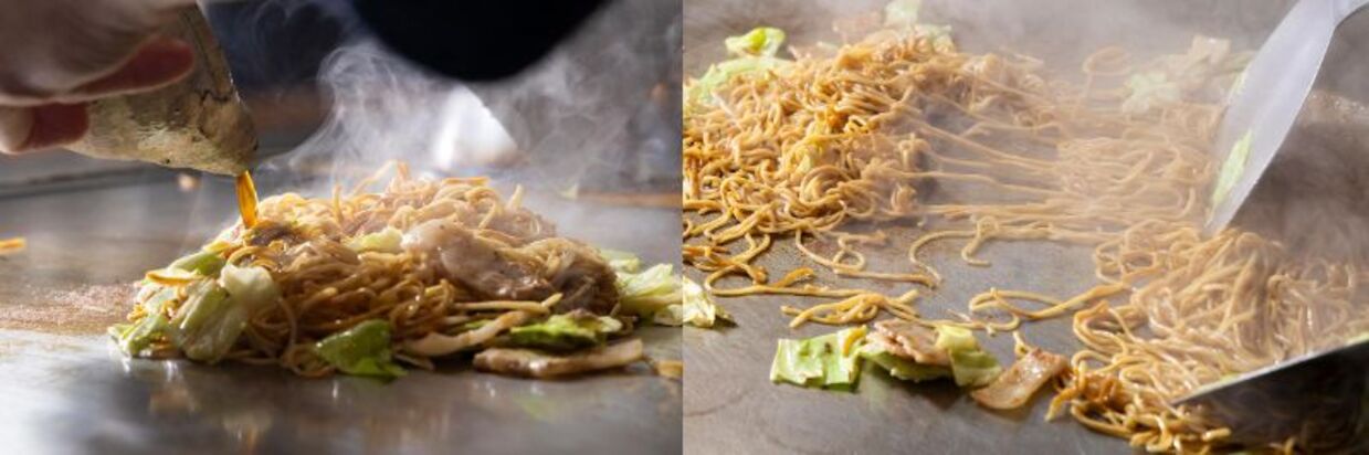 「tanpopo」の「特製細めん焼きそば」の仕上げ