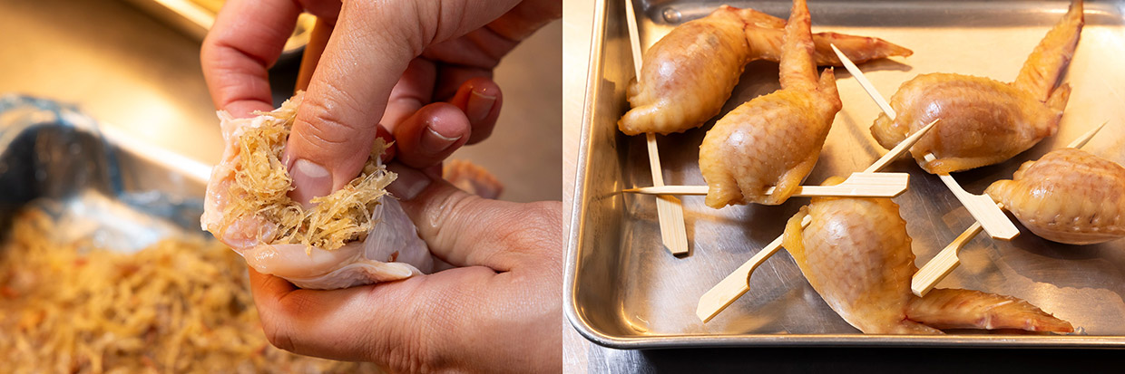 ：「空心伽藍堂」のフカヒレ煮込みを詰めた手羽先