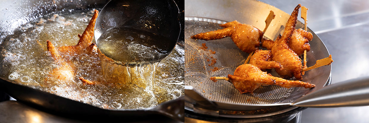 フカヒレ煮込み手羽先の二度揚げ