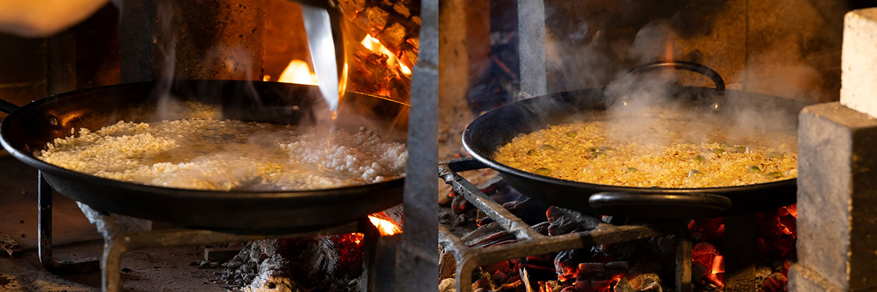 「薪火 全」の薪焼きピビンバ工程