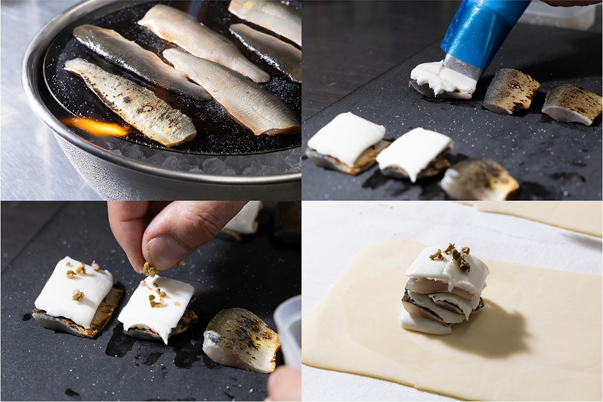 「プレスキル」の郡上鮎のパイ包み焼き手順