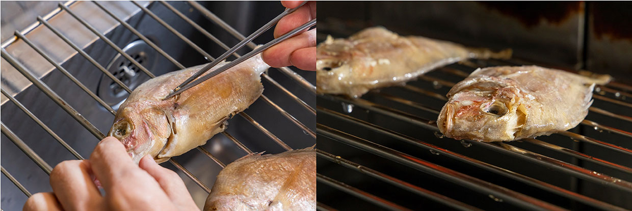 「小鯛の野崎焼き」を焼く