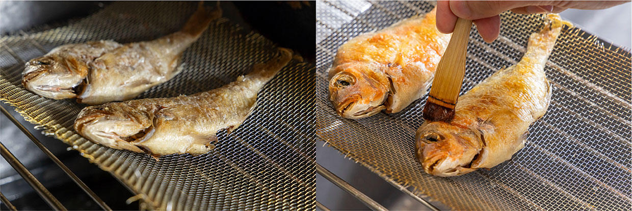「小鯛の野崎焼き」の仕上げ