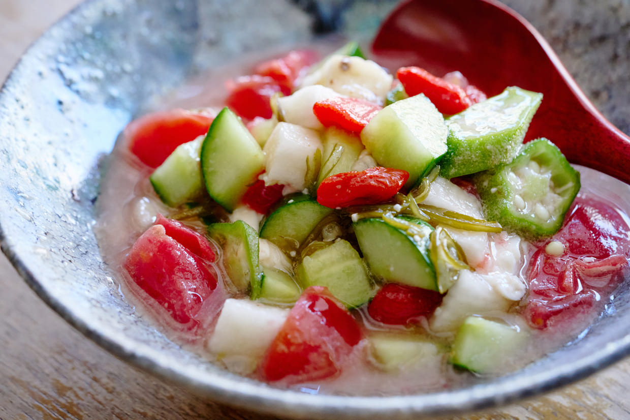 夏野菜とネバネバパワー豆腐