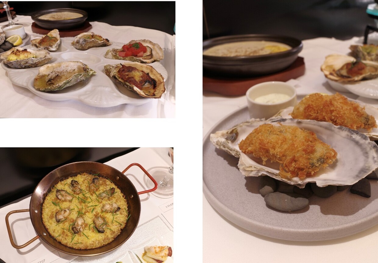 『エイスシー＆オイスター マーケットキッチン』「焼き牡蛎盛り合わせ」「カキフライ」「牡蛎のパエリア」